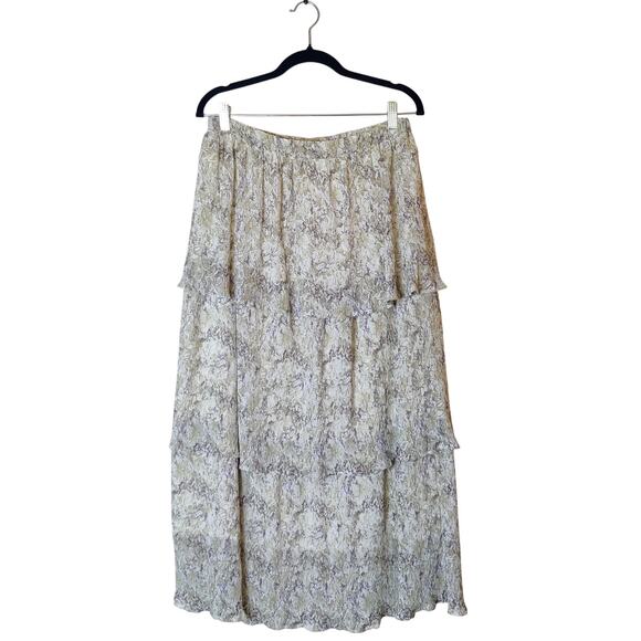 Udel NY Textured Print Tiered Gauzy Layered Fairy Midi Skirt Large Sage Floral - Picture 2 of 9
